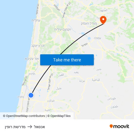 מדרשת רופין to אכסאל map