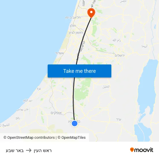 באר שבע to ראש העין map