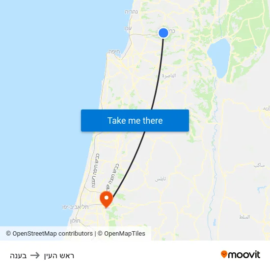 בענה to ראש העין map