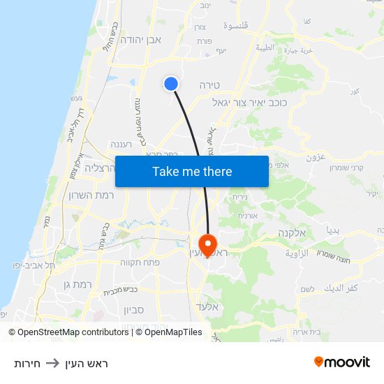 חירות to ראש העין map