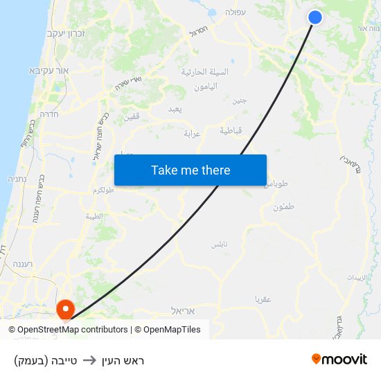 טייבה (בעמק) to ראש העין map