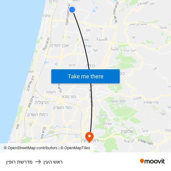 מדרשת רופין to ראש העין map