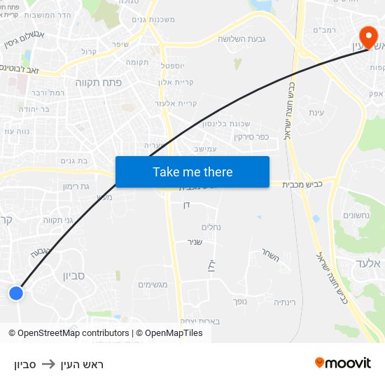 סביון to ראש העין map