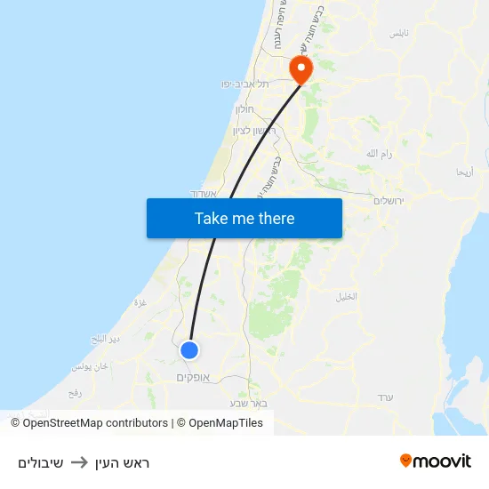 שיבולים to ראש העין map