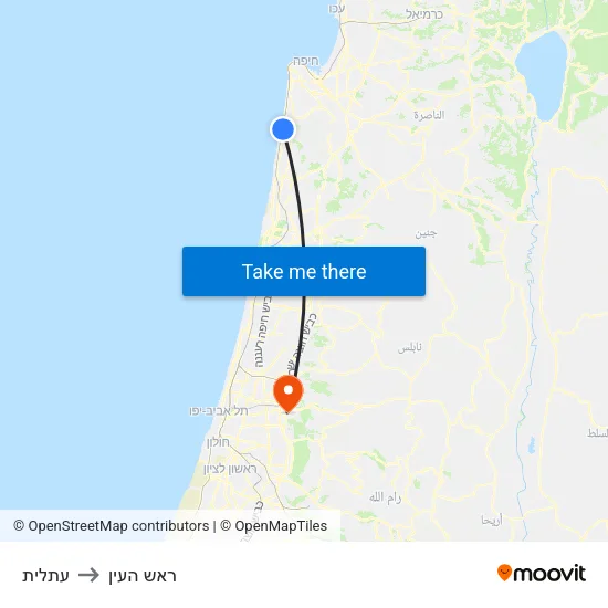 עתלית to ראש העין map