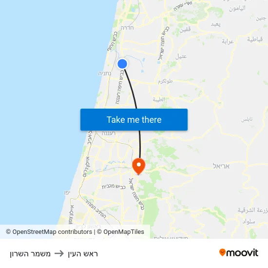 משמר השרון to ראש העין map