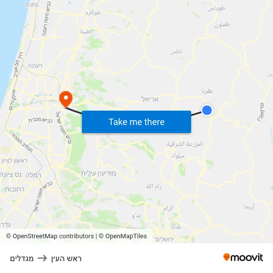 מגדלים to ראש העין map