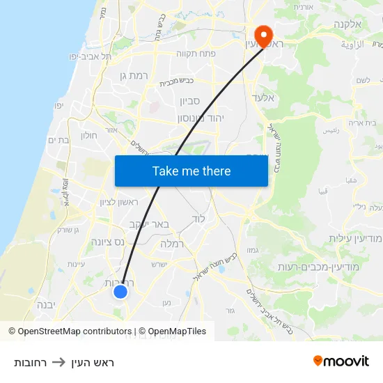 רחובות to ראש העין map