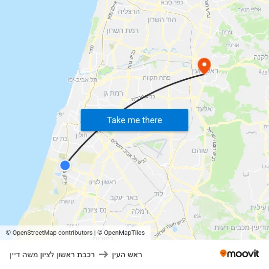 רכבת ראשון לציון משה דיין to ראש העין map