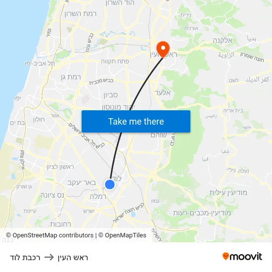 רכבת לוד to ראש העין map