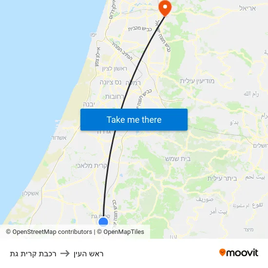רכבת קרית גת to ראש העין map