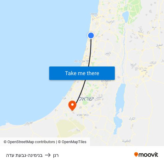 בנימינה-גבעת עדה to רנן map