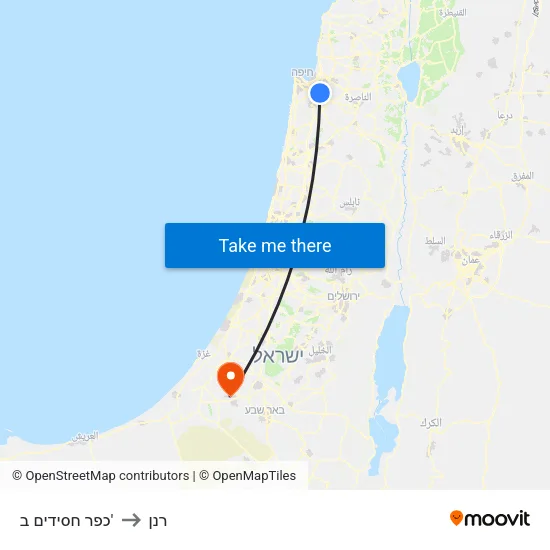 כפר חסידים ב' to רנן map