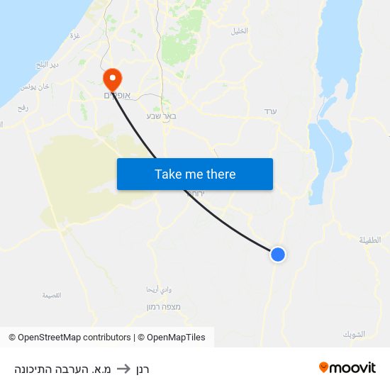 מ.א. הערבה התיכונה to רנן map