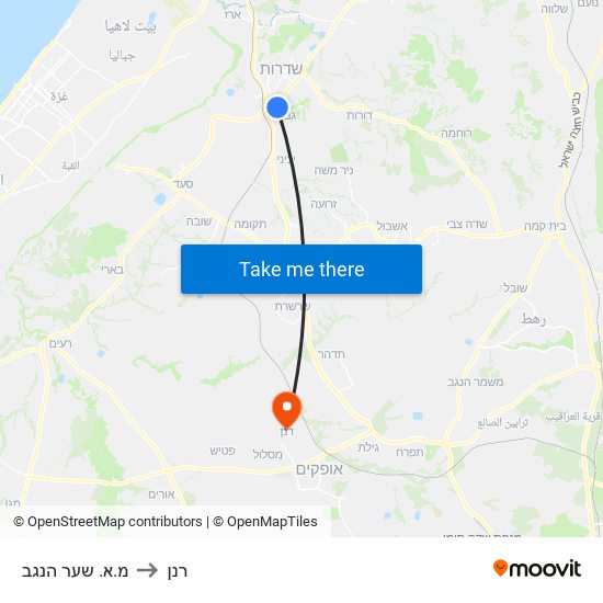 מ.א. שער הנגב to רנן map