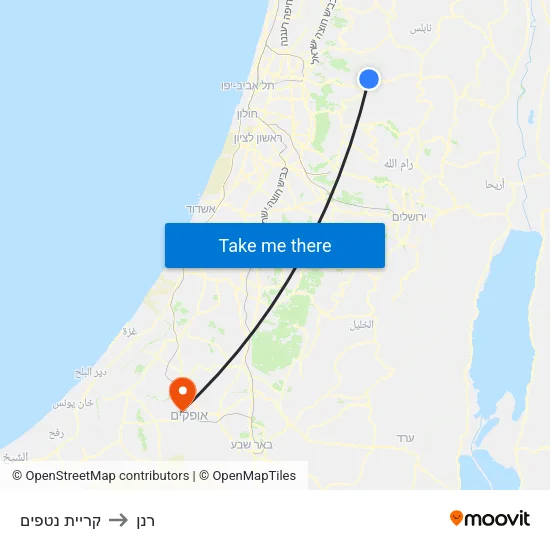 קריית נטפים to רנן map