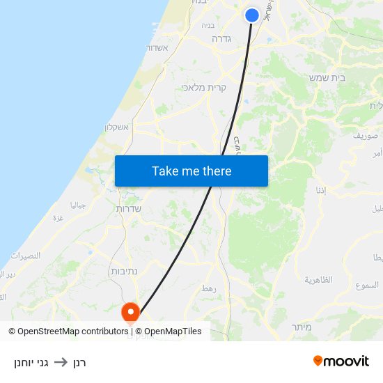 גני יוחנן to רנן map