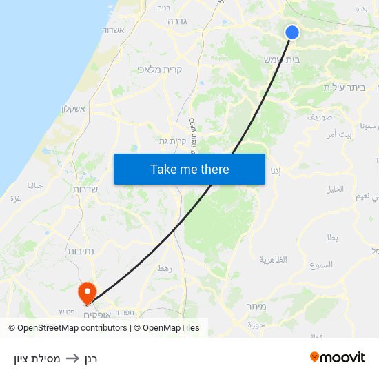 מסילת ציון to רנן map