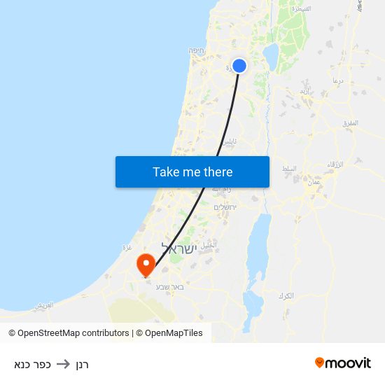 כפר כנא to רנן map