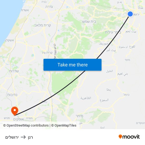 ירושלים to רנן map