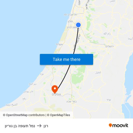 נמל תעופה בן גוריון to רנן map