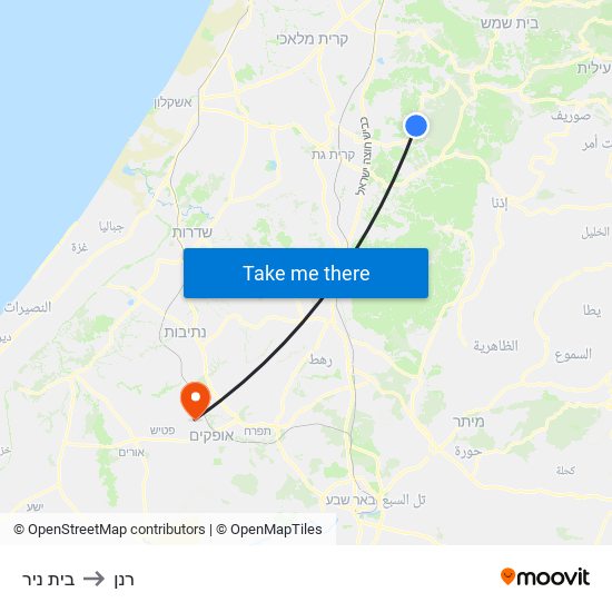 בית ניר to רנן map