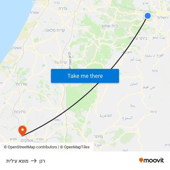 מוצא עילית to רנן map