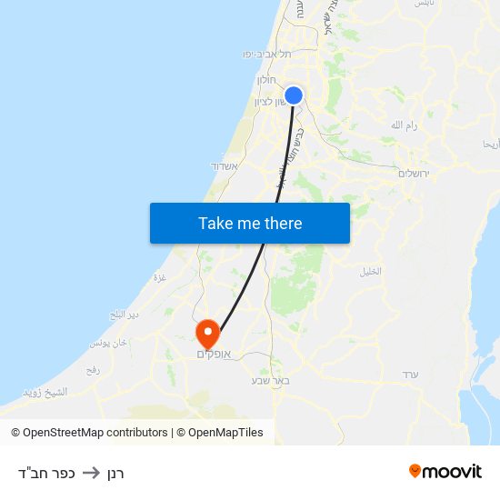 כפר חב"ד to רנן map