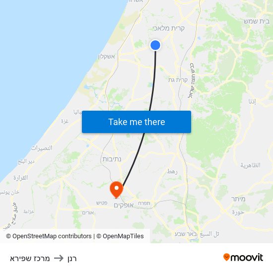 מרכז שפירא to רנן map