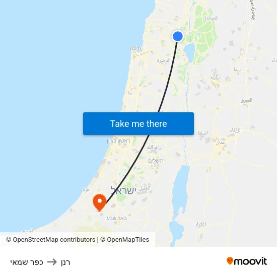 כפר שמאי to רנן map