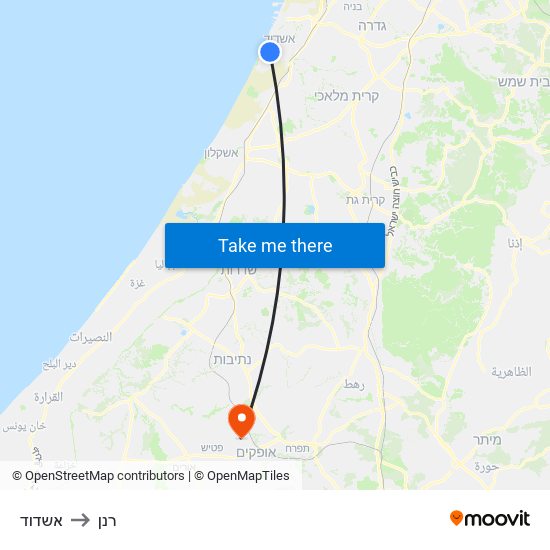 אשדוד to רנן map