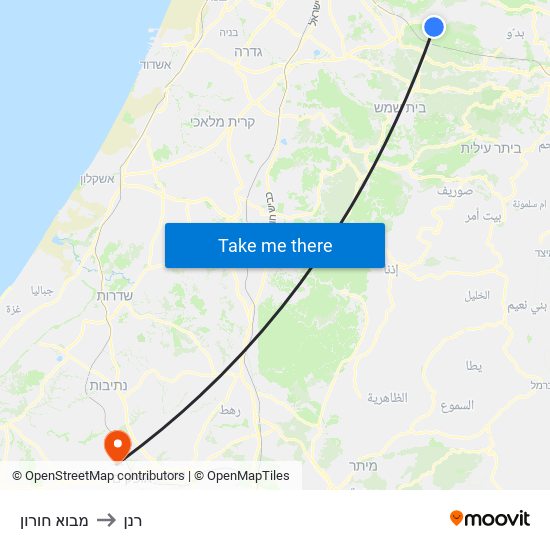 מבוא חורון to רנן map