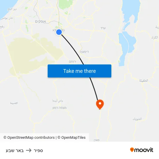 באר שבע to ספיר map