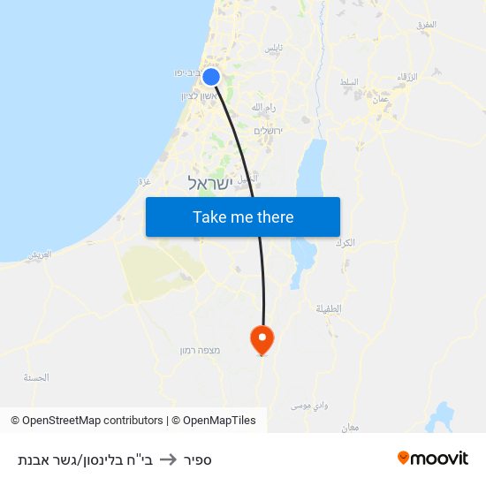 בי''ח בלינסון/גשר אבנת to ספיר map