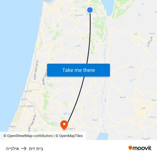 אילנייה to בית זית map