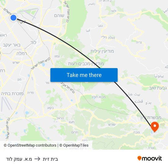 מ.א. עמק לוד to בית זית map