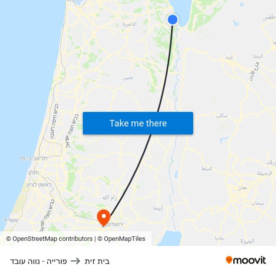 פורייה - נווה עובד to בית זית map