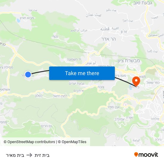 בית מאיר to בית זית map