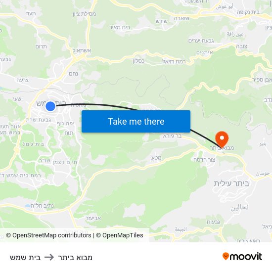 בית שמש to מבוא ביתר map