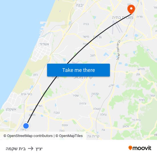 בית שקמה to יציץ map