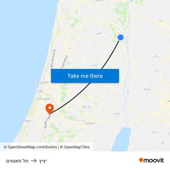 תל תאומים to יציץ map