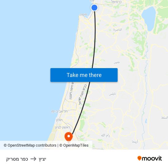 כפר מסריק to יציץ map