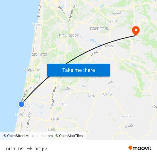 בית חירות to עין דור map