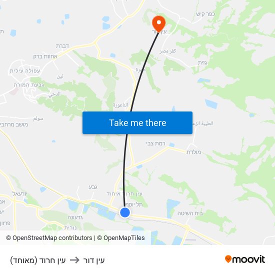 עין חרוד (מאוחד) to עין דור map