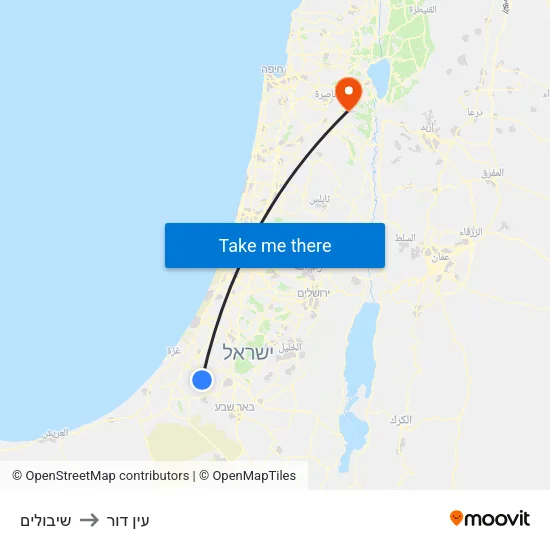 שיבולים to עין דור map