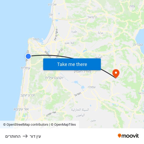 החותרים to עין דור map