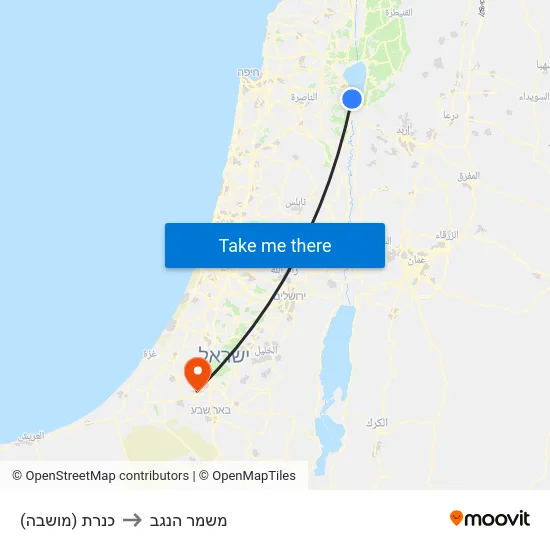 כנרת (מושבה) to משמר הנגב map