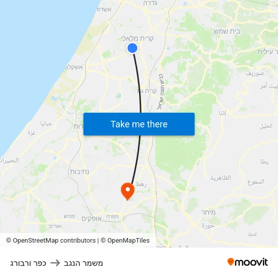 כפר ורבורג to משמר הנגב map