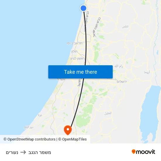 נעורים to משמר הנגב map