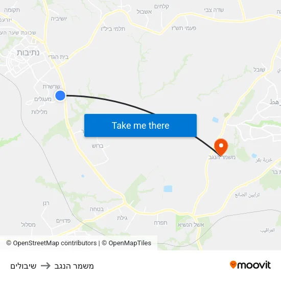 שיבולים to משמר הנגב map